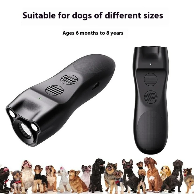 Dispositivo ultrasonico P23 repellente per cani con doppio LED lampeggiante per l'addestramento e l'anti-abbaiamento - Nero