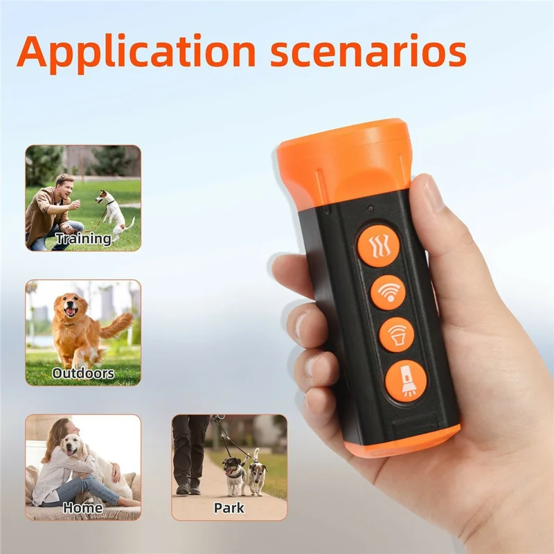 Repellente Ultrasonico per Cani ad Alta Potenza, Dispositivo di Addestramento Anti-Abbaio con Torcia
