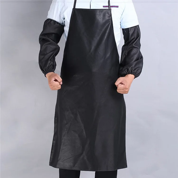 PU Leather Waterproof Oil Repellent Apron Easy Cleaning Cooking Work Apron for Home Kitchen, Grill, Bartender, BBQ, Butcher, Chef, Barber - Black