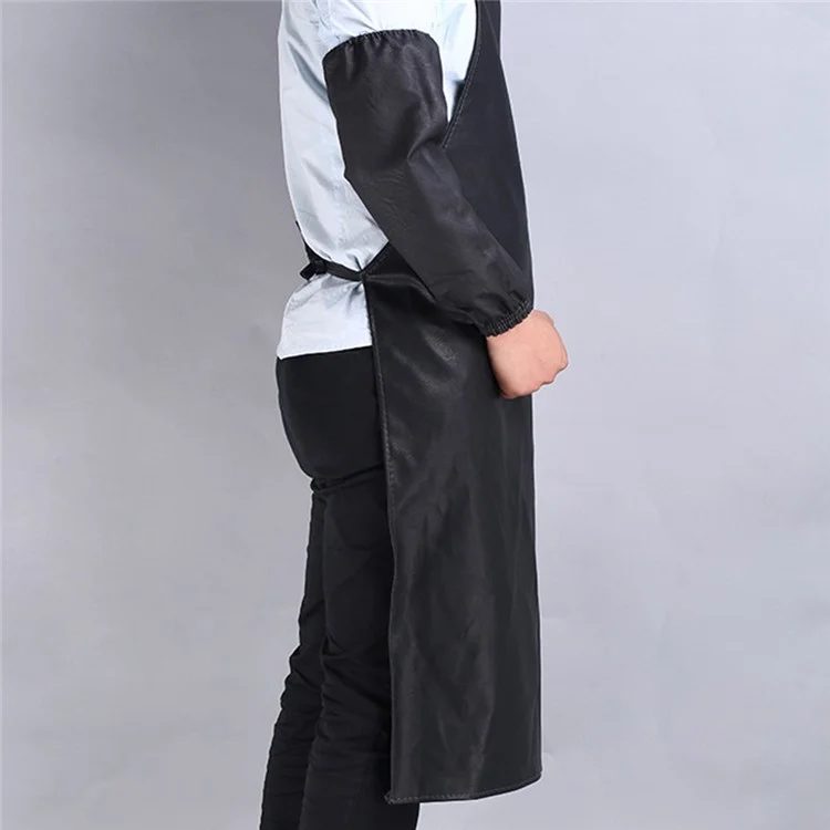 PU Leather Waterproof Oil Repellent Apron Easy Cleaning Cooking Work Apron for Home Kitchen, Grill, Bartender, BBQ, Butcher, Chef, Barber - Black