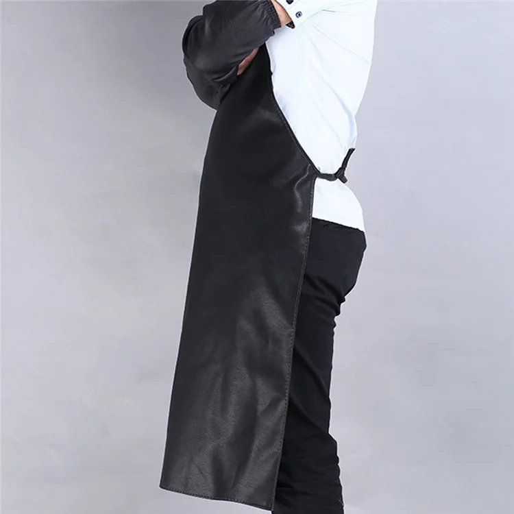 PU Leather Waterproof Oil Repellent Apron Easy Cleaning Cooking Work Apron for Home Kitchen, Grill, Bartender, BBQ, Butcher, Chef, Barber - Black