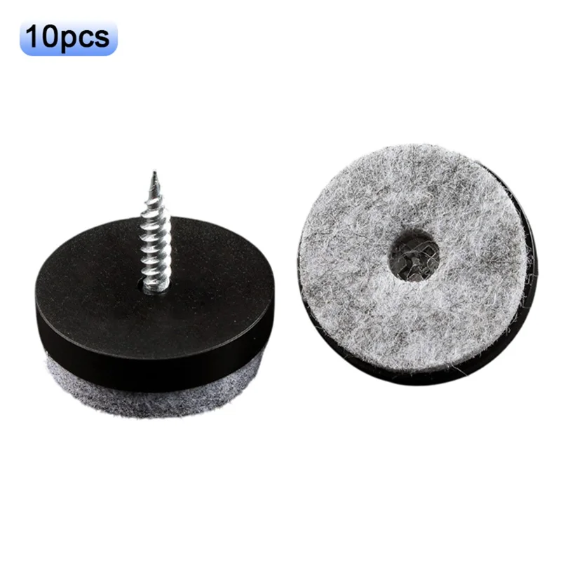 10Pcs 25mm Furniture Foot Nails Reduce Noise Table Chair Felt Screw On Non Slip Pad Floor Protector - Black