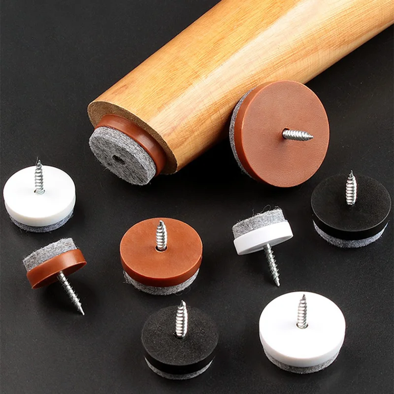 10Pcs 25mm Furniture Foot Nails Reduce Noise Table Chair Felt Screw On Non Slip Pad Floor Protector - Black