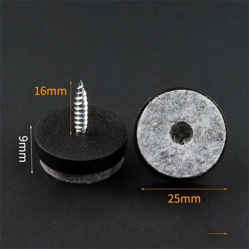 10Pcs 25mm Furniture Foot Nails Reduce Noise Table Chair Felt Screw On Non Slip Pad Floor Protector - Black