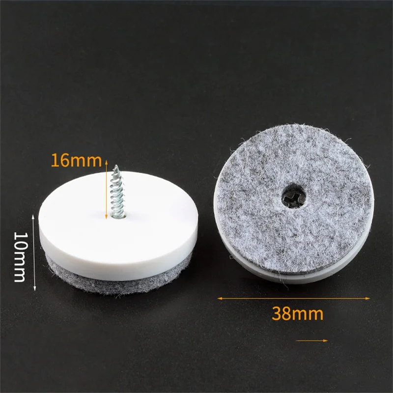 10 Piezas de Clavos para Patas de Muebles de 38 mm Reduce Ruido Fieltro para Silla de Mesa Atornillable Protector Antideslizante de Suelo - Blanco