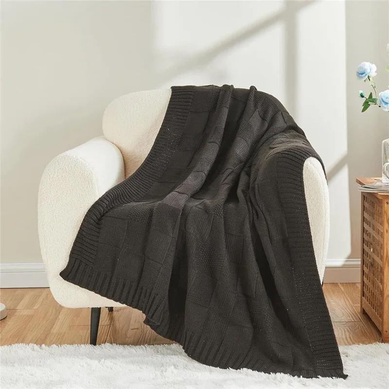 150 x 200cm Imitation Cashmere Knit Throw Blanket Washable Solid Color Grid Texture Sofa Nap Cover - White