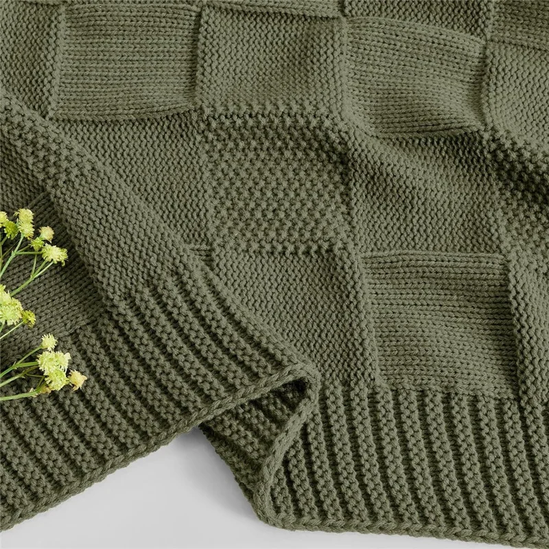 150 x 200cm Imitation Cashmere Knit Throw Blanket Washable Solid Color Grid Texture Sofa Nap Cover - Green
