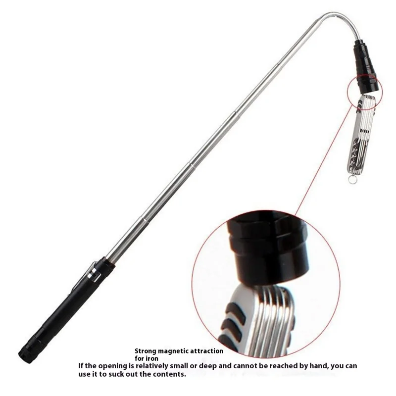 3-LED Extendable Aluminum Alloy Flashlight Magnetic Pickup Tool Flexible Gooseneck Pen Clip Light - Black