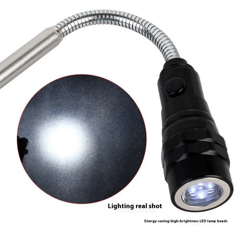 3-LED Extendable Aluminum Alloy Flashlight Magnetic Pickup Tool Flexible Gooseneck Pen Clip Light - Red