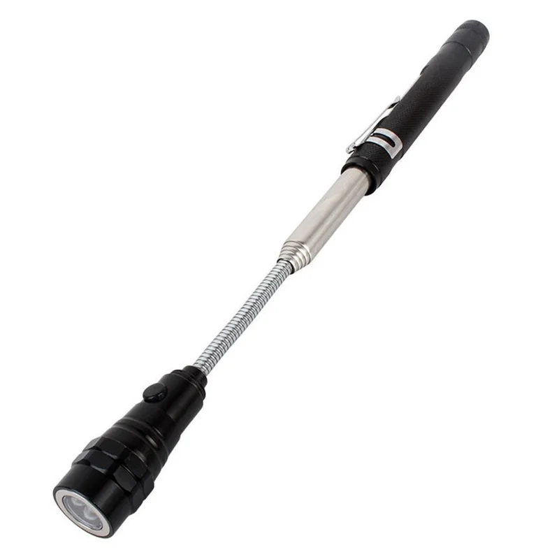 3-LED Extendable Aluminum Alloy Flashlight Magnetic Pickup Tool Flexible Gooseneck Pen Clip Light - Red