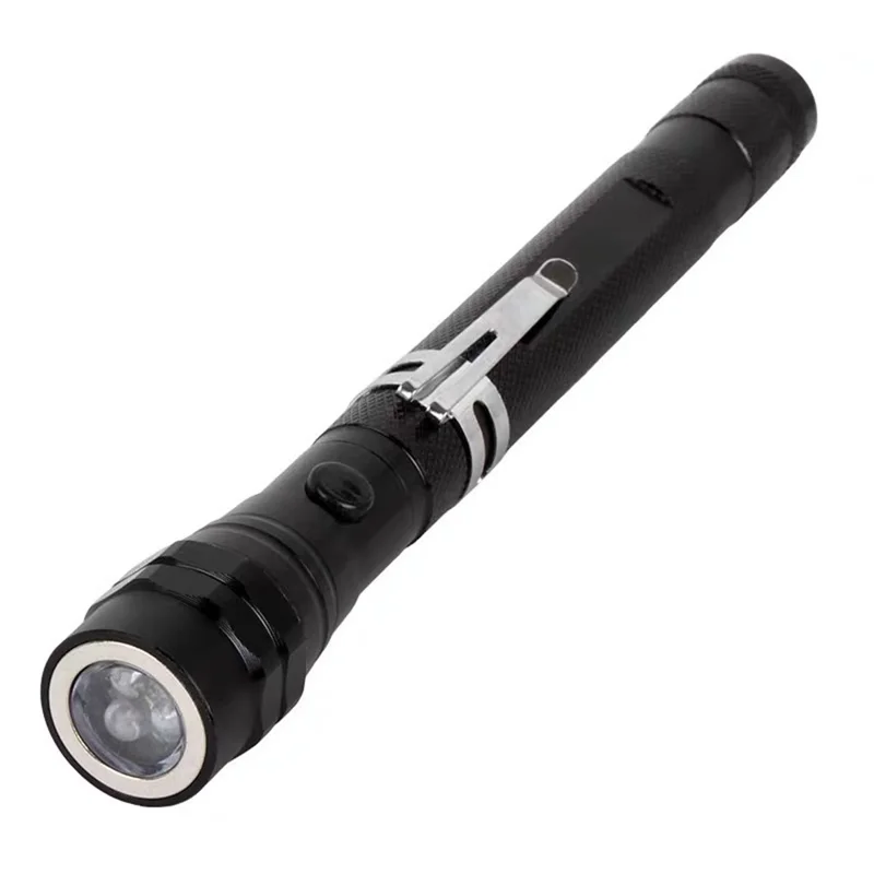 3-LED Extendable Aluminum Alloy Flashlight Magnetic Pickup Tool Flexible Gooseneck Pen Clip Light - Red