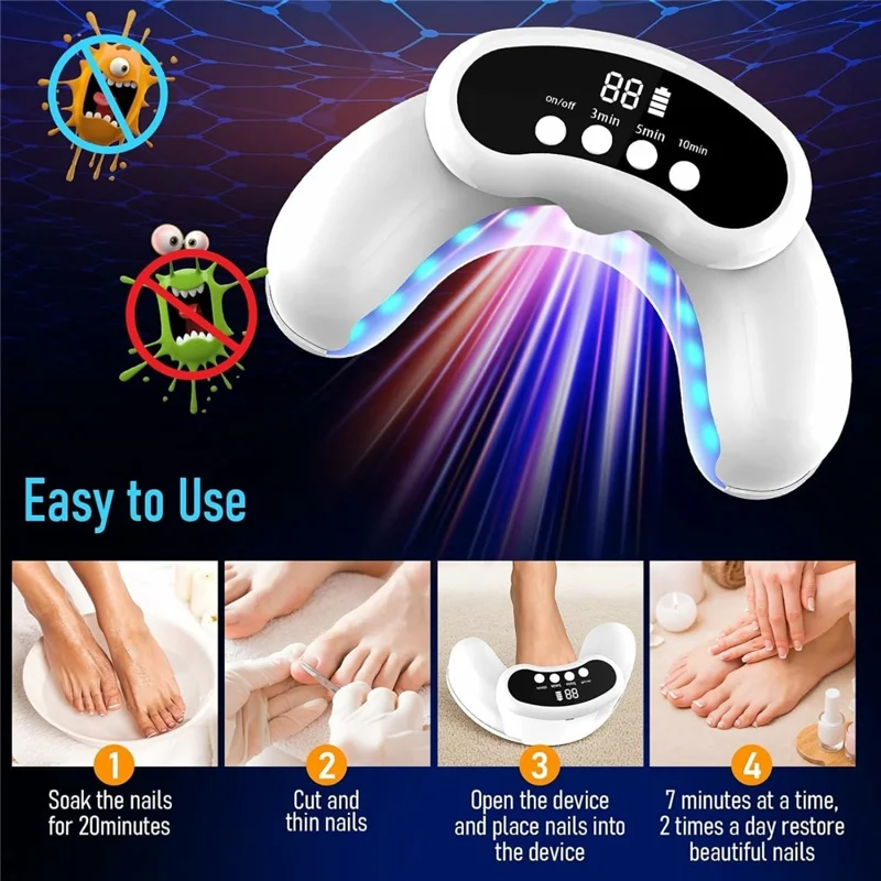 Dispositivo pieghevole per la cura delle unghie con luce laser LED 30 per onicomicosi, riparazione di unghie dei piedi e delle mani, con 22 LED blu + 8 LED rossi