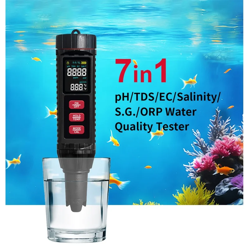 MFX71 Testeur multifonction d'eau 7 en 1 Qualité de l'eau TDS CE PH ORP Température Salinité