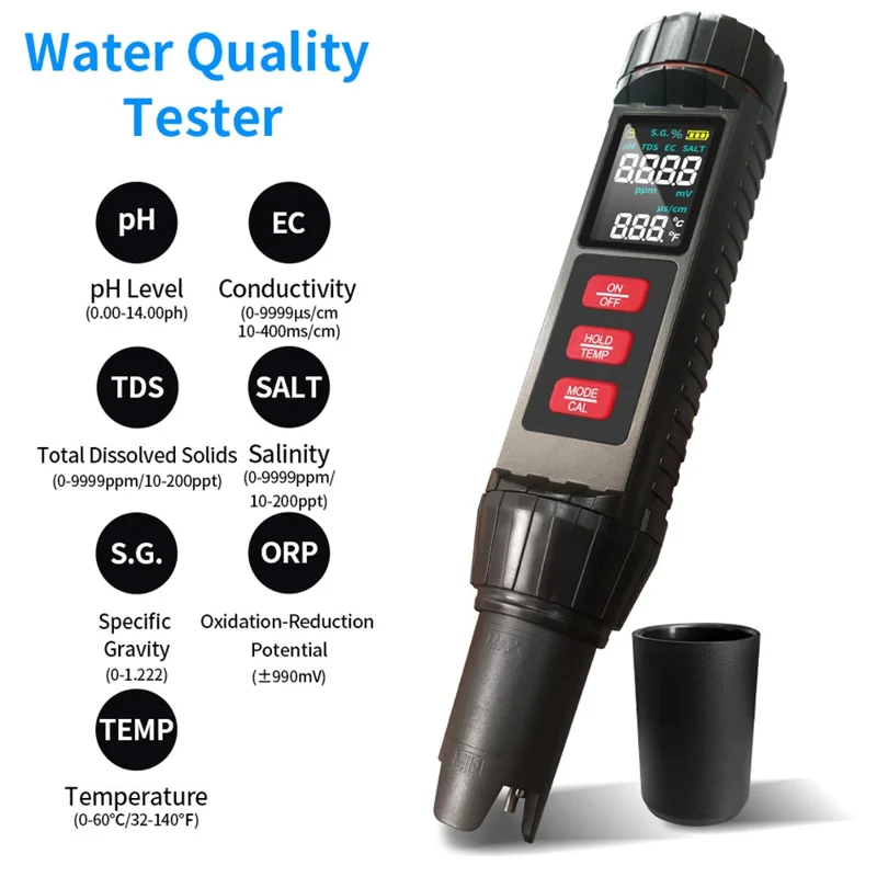 MFX71 Testeur multifonction d'eau 7 en 1 Qualité de l'eau TDS CE PH ORP Température Salinité