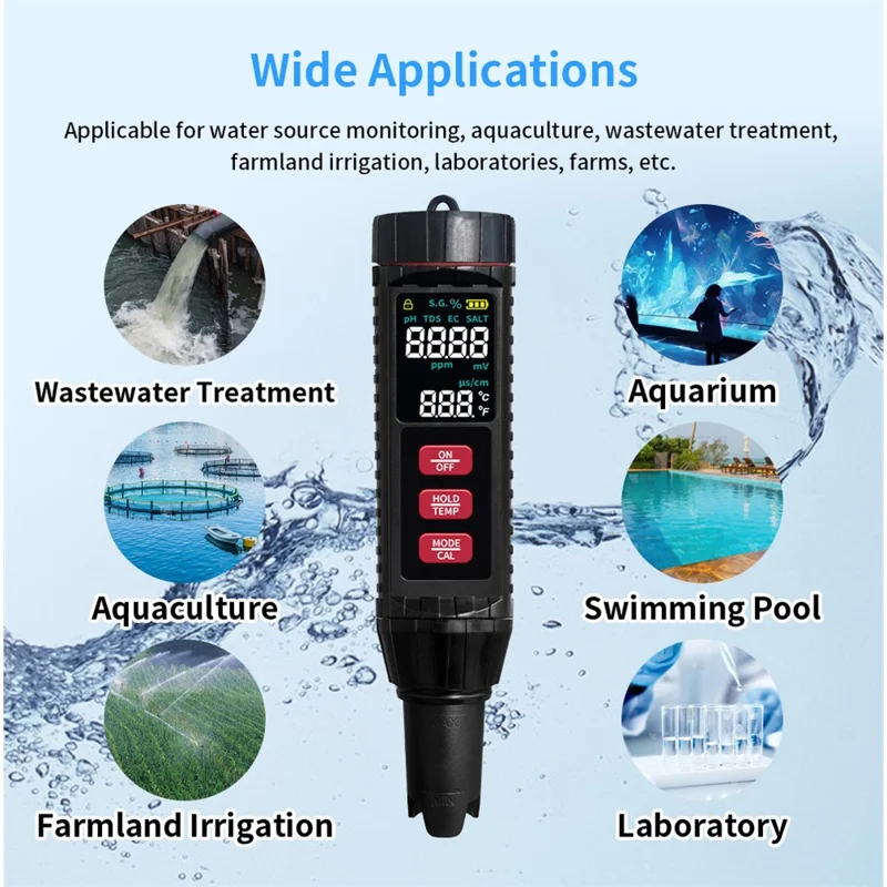 MFX71 Testeur multifonction d'eau 7 en 1 Qualité de l'eau TDS CE PH ORP Température Salinité