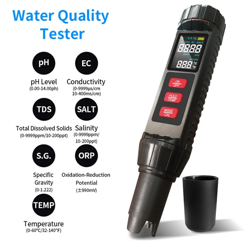 MFX71 Testeur multifonction d'eau 7 en 1 Qualité de l'eau TDS CE PH ORP Température Salinité