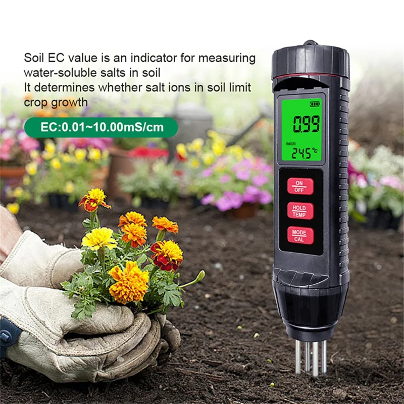 ST06 Medidor digital de condutividade elétrica do solo 3 em 1 Temperatura e umidade para plantas de estufa Agricultura