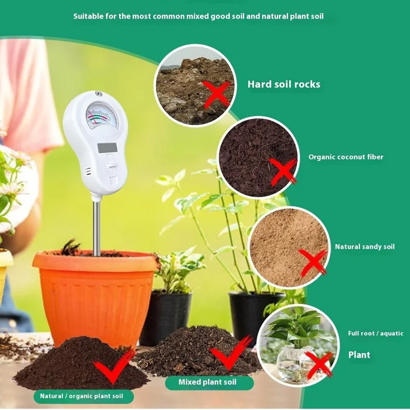ST09 6 in 1 Soil Testing Meter Light Moisture PH Fertility Temperature Humidity Measurement Tool