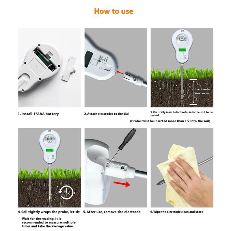 ST09 6 in 1 Soil Testing Meter Light Moisture PH Fertility Temperature Humidity Measurement Tool