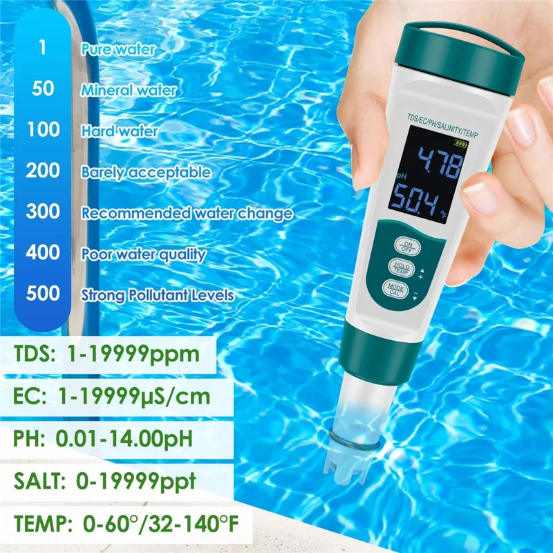 MF51 Testador Portátil de Qualidade da Água Caneta Digital pH EC TDS Medidor de Salinidade Analisador Multifuncional