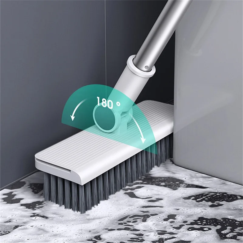 4 in 1 Household Cleaning Set Broom Dustpan Ground Brush Scraper Tools with 3-Section Rod - Grey