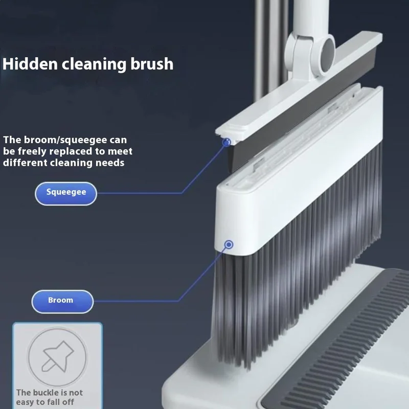 4 in 1 Household Cleaning Set Broom Dustpan Ground Brush Scraper Tools with 3-Section Rod - Grey