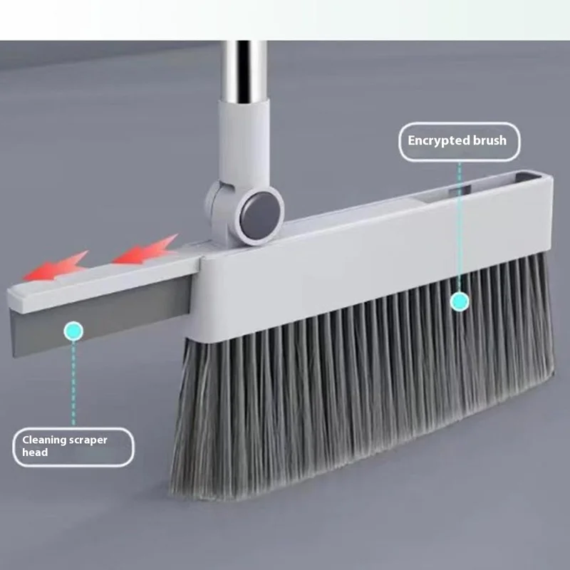 Conjunto de Limpeza Doméstica 4 em 1 com Vassoura, Pá, Escova de Chão e Raspador com Cabo de 2 Seções - Branco
