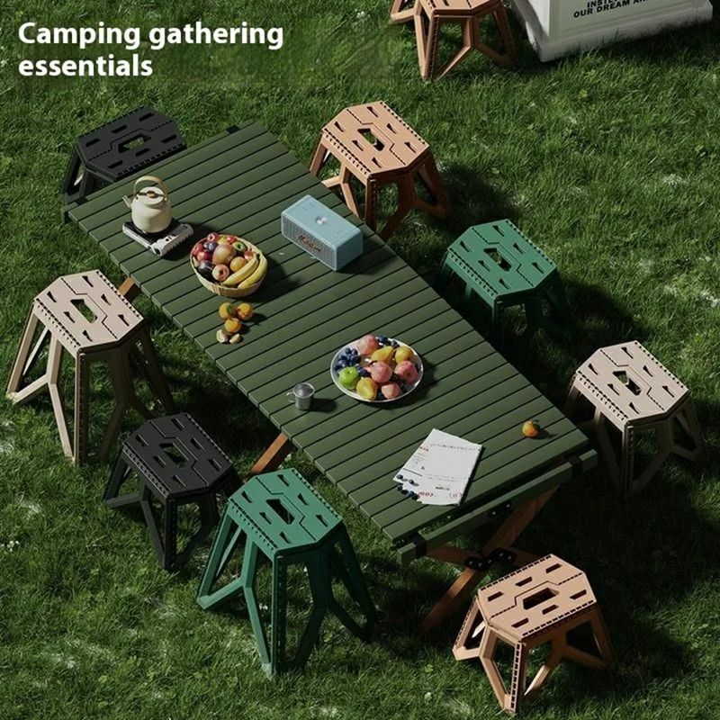 Tabouret pliant portable pour camping, pêche, voyage et pique-nique - Chaise compacte en PP épais, type court - Vert