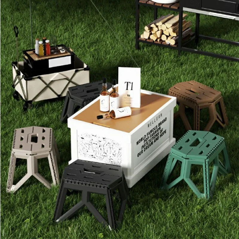 Tabouret pliant portable pour camping, pêche, voyage et pique-nique - Chaise compacte en PP épais, type court - Vert
