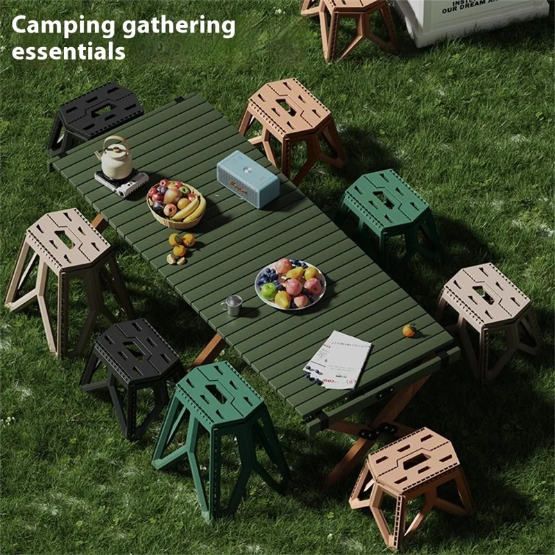 Portable Folding Stool Outdoor Camping Fishing Travel Picnic Thick PP Compact Chair, High Type - Green