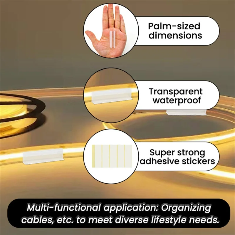 20Pcs Clear Adhesive Wall Mount LED Strip Light Plant Stem Holder Multipurpose No Drill Plastic Bracket