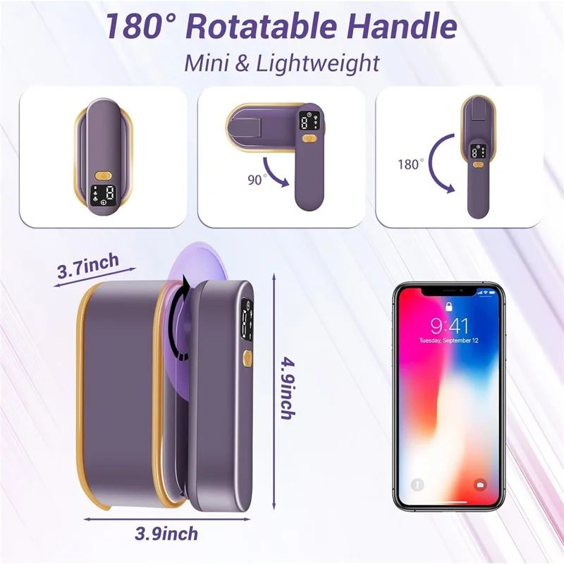 Ferro de Passar a Vapor Portátil com Exibição Digital Inteligente, 3 Configurações de Vapor, Mini, Plug EU - Roxo