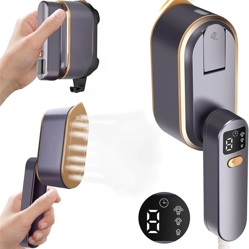 Ferro de Passar a Vapor Portátil com Exibição Digital Inteligente, 3 Configurações de Vapor, Mini, Plug EU - Roxo