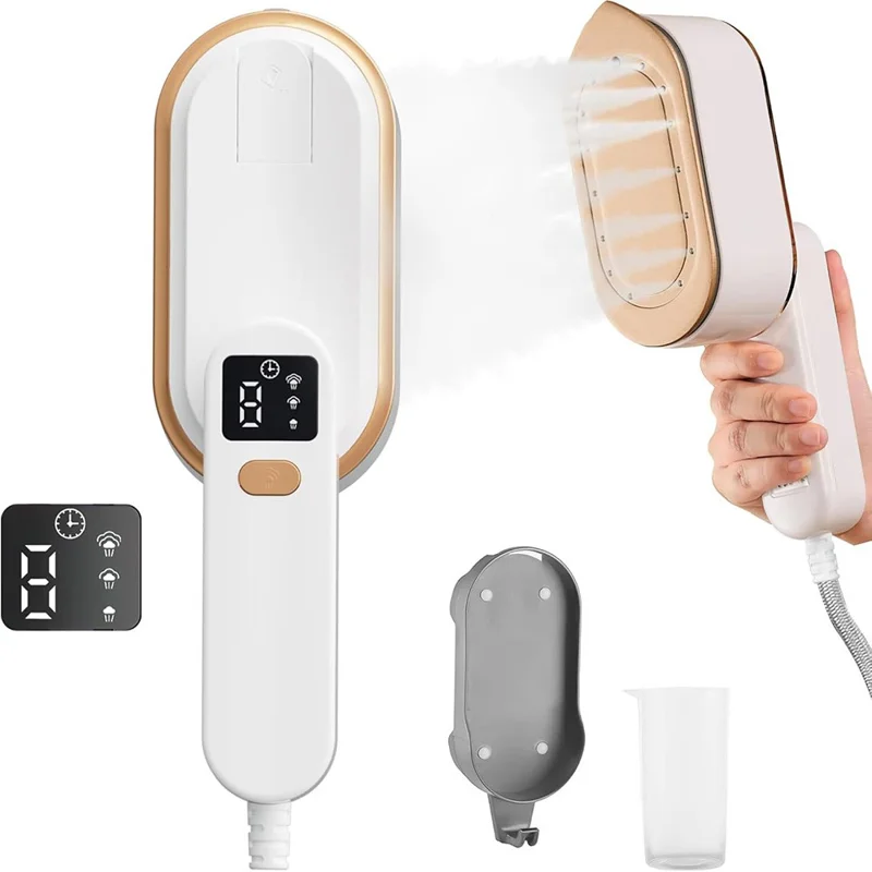 Handheld Garment Steamer Intelligent Digital Display 3 Steam Settings Mini Portable Iron, EU Plug - White
