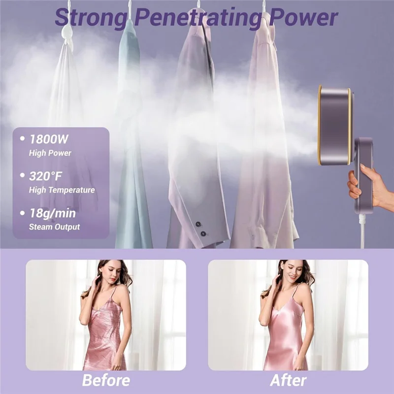Handheld Garment Steamer Intelligent Digital Display 3 Steam Settings Mini Portable Iron, EU Plug - White