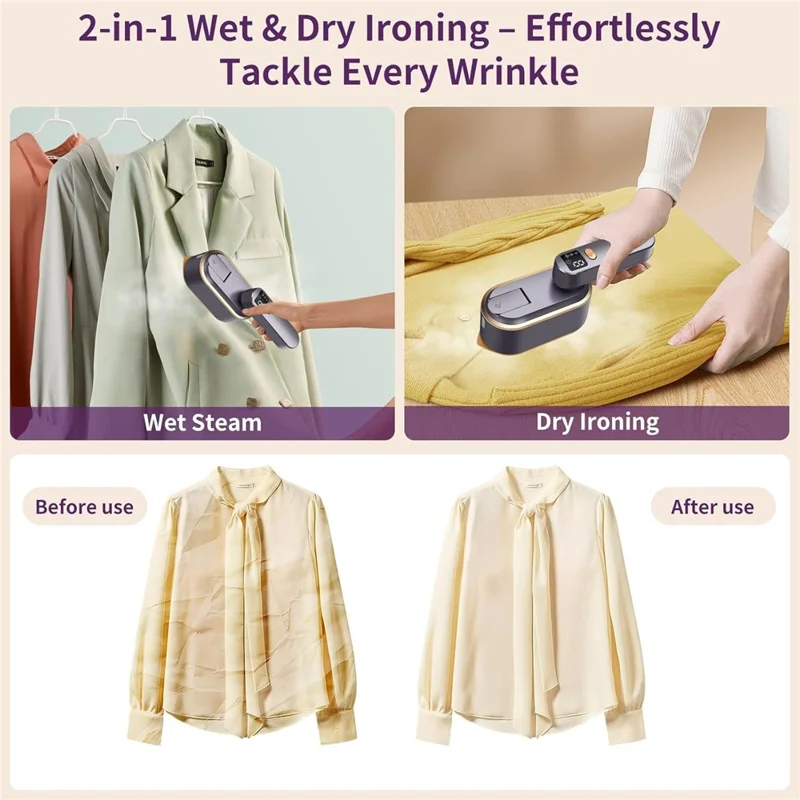Handheld Garment Steamer Intelligent Digital Display 3 Steam Settings Mini Portable Iron, EU Plug - White
