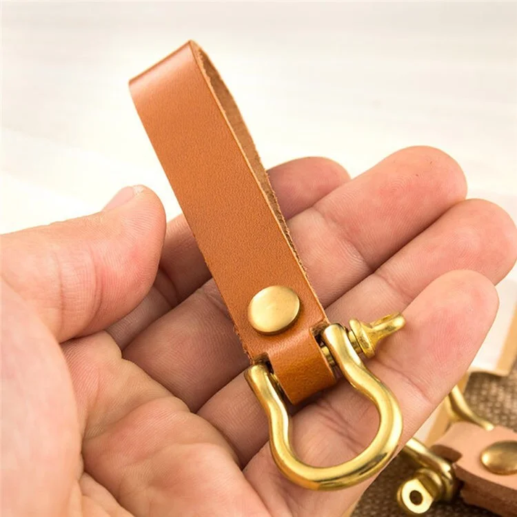 Top-layer Cowhide Leather Key Chain Brass Car Home Key Ring Strap Holder Loop - Brown