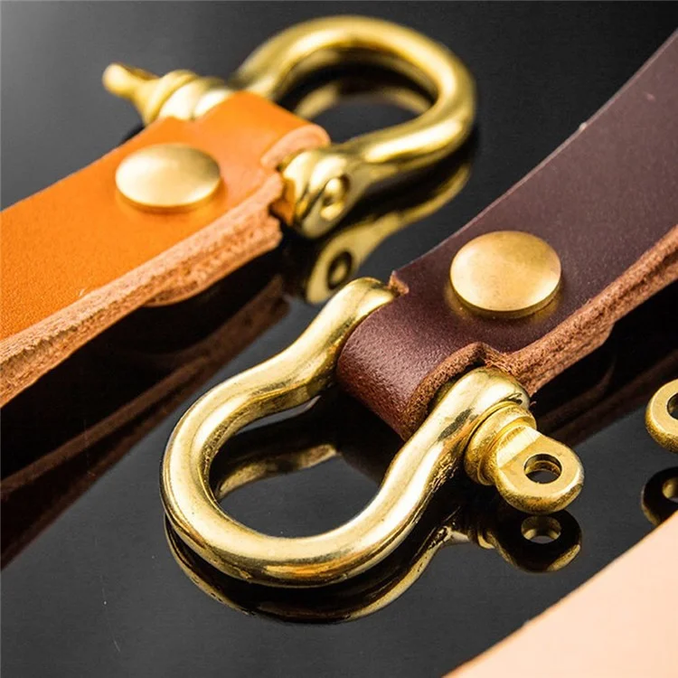 Top-layer Cowhide Leather Key Chain Brass Car Home Key Ring Strap Holder Loop - Brown