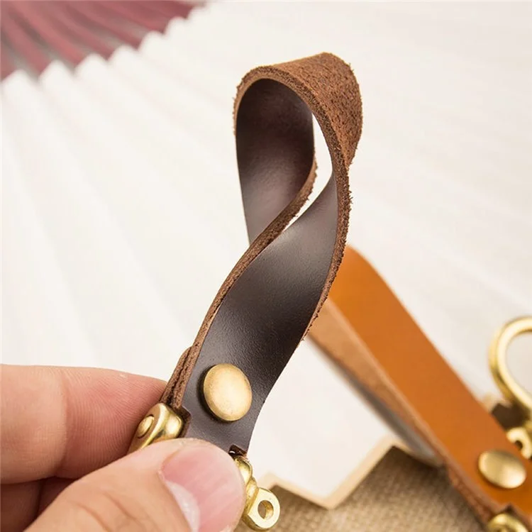 Top-layer Cowhide Leather Key Chain Brass Car Home Key Ring Strap Holder Loop - Brown