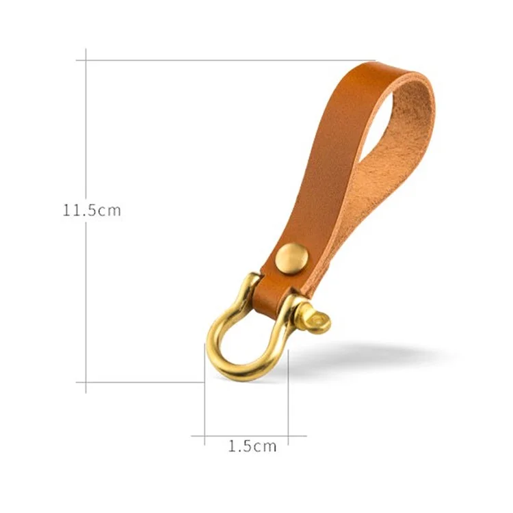 Top-layer Cowhide Leather Key Chain Brass Car Home Key Ring Strap Holder Loop - Brown