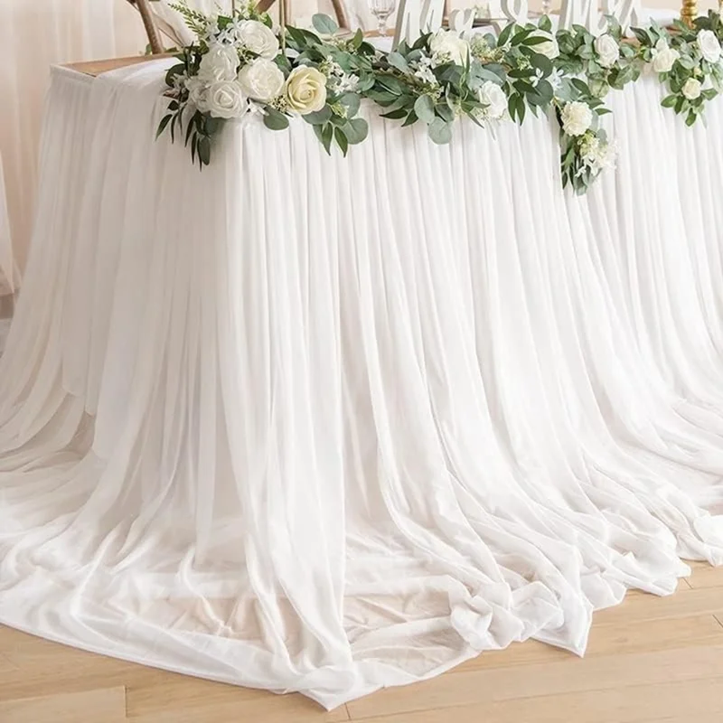14ft Rectangle Table Skirt Polyester Ruffle Tulle Table Skirt for Wedding Bridal Birthday (75x426cm) - Sky Blue