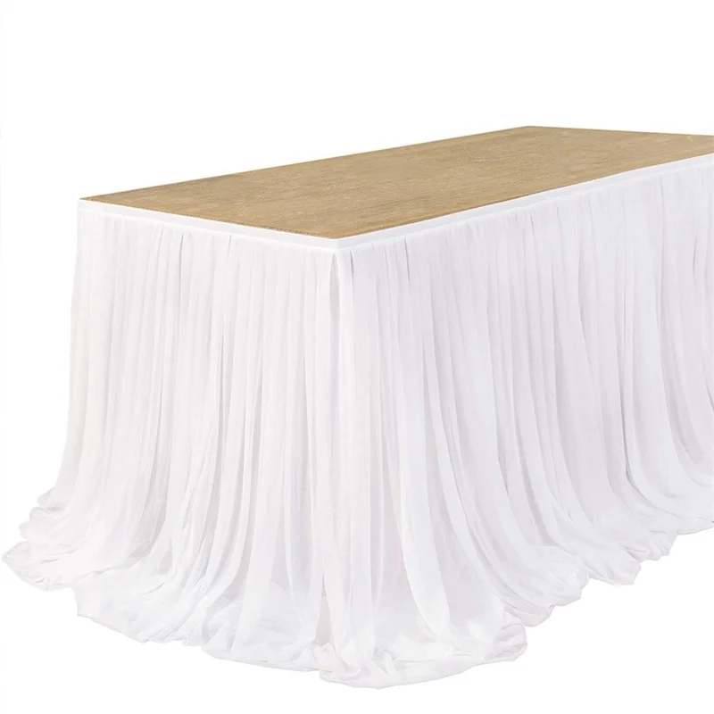 14ft Rectangle Table Skirt Polyester Ruffle Tulle Table Skirt for Wedding Bridal Birthday (75x426cm) - Sky Blue