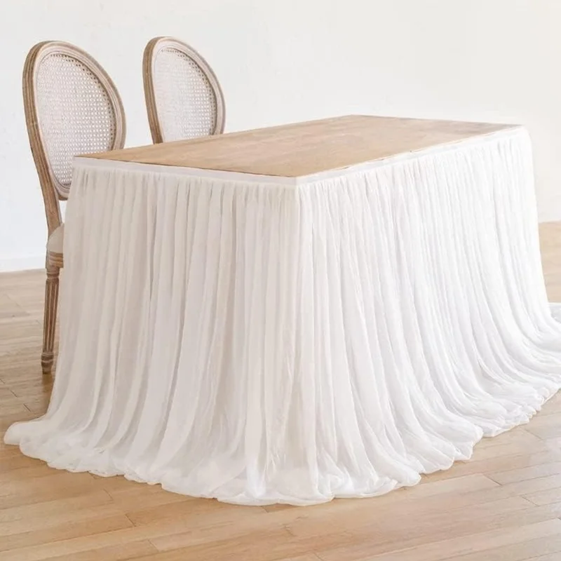 Saia de mesa retangular de 4 pés Saia de mesa Poliéster Babado Tulle para Casamento Noiva Aniversário (75x122cm) - Branco
