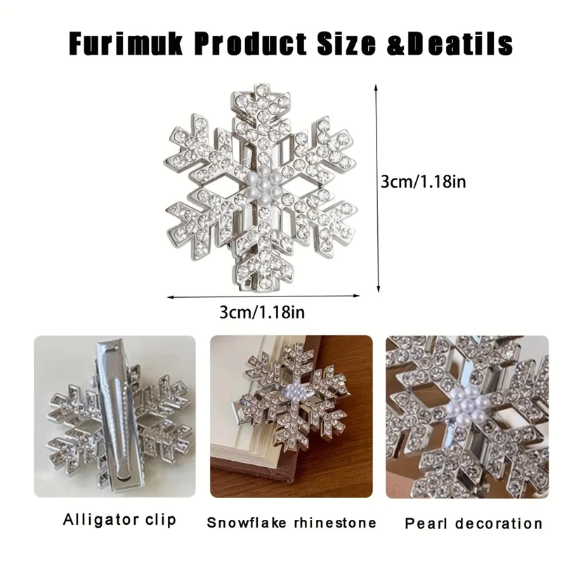Christmas Snowflake Shape Women Hair Clip Shiny Rhinestones Inlaided Side Bangs Barrette Xmas Hair Accessory - Rhinestone Decor