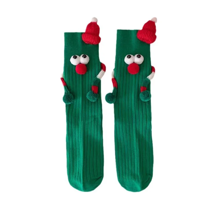 Weihnachts-Socken Lustiges Cartoon-Design Bequeme atmungsaktive Feiertags-Wadensocken für Paare - Grün