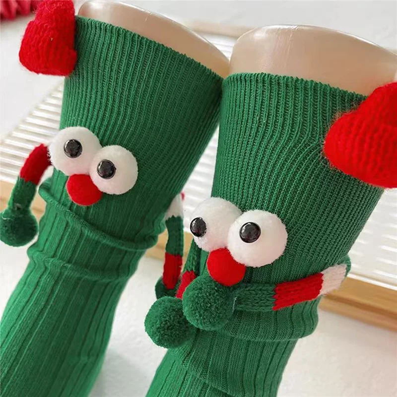 Weihnachts-Socken Lustiges Cartoon-Design Bequeme atmungsaktive Feiertags-Wadensocken für Paare - Grün
