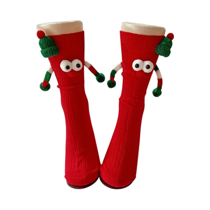 Julstrumpor med roliga tecknade motiv, bekväma och andningsfria strumpor i midjehöjd för par - Röd