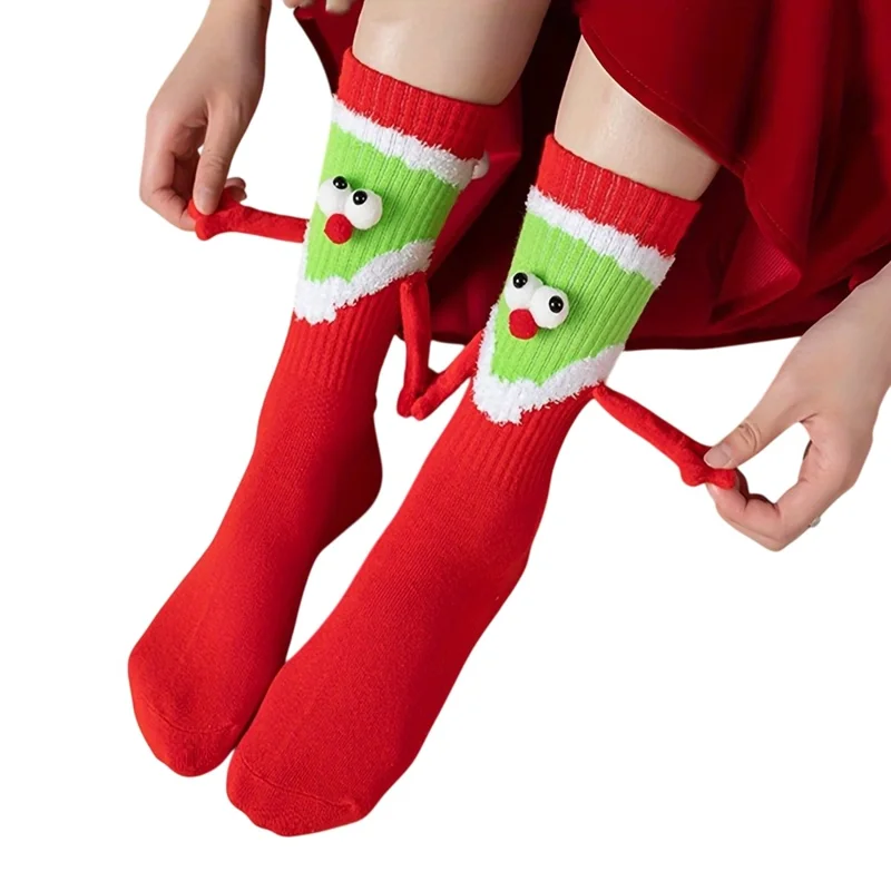 Weihnachtself-Muster-Socken, lustig, niedlich, handgehalten, Wadensocken, bequem, atmungsaktiv