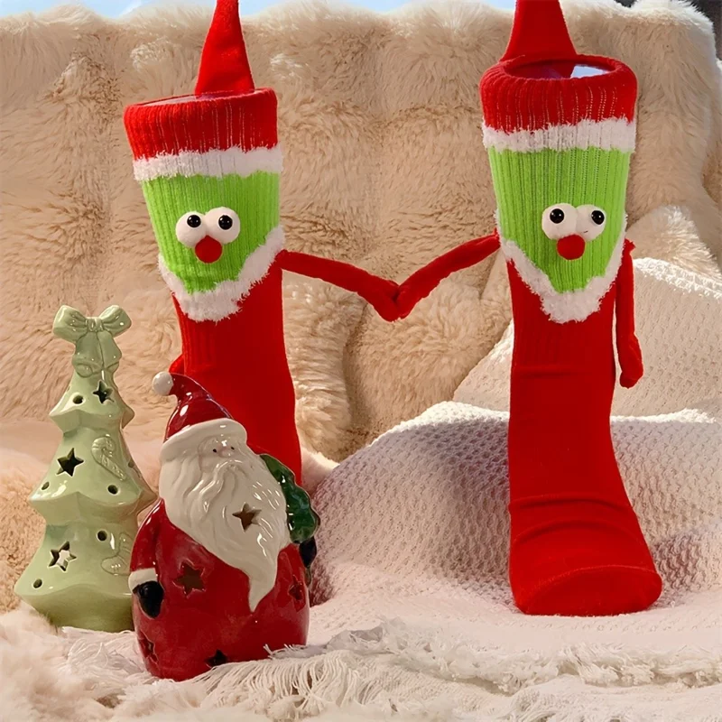 Weihnachtself-Muster-Socken, lustig, niedlich, handgehalten, Wadensocken, bequem, atmungsaktiv