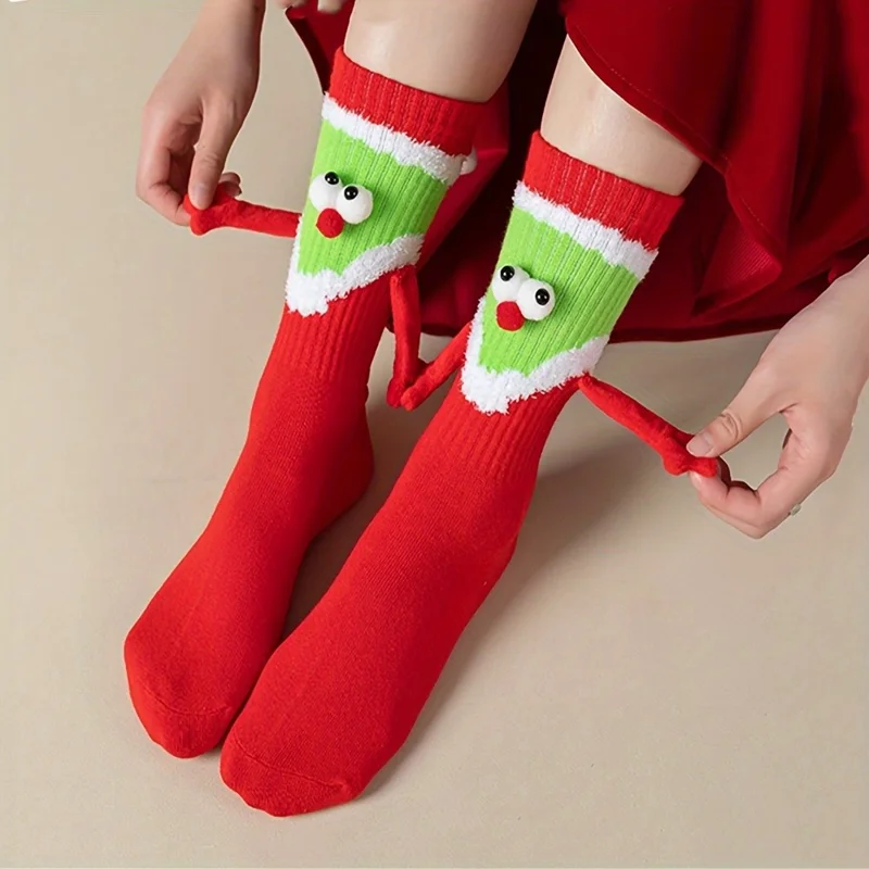 Weihnachtself-Muster-Socken, lustig, niedlich, handgehalten, Wadensocken, bequem, atmungsaktiv